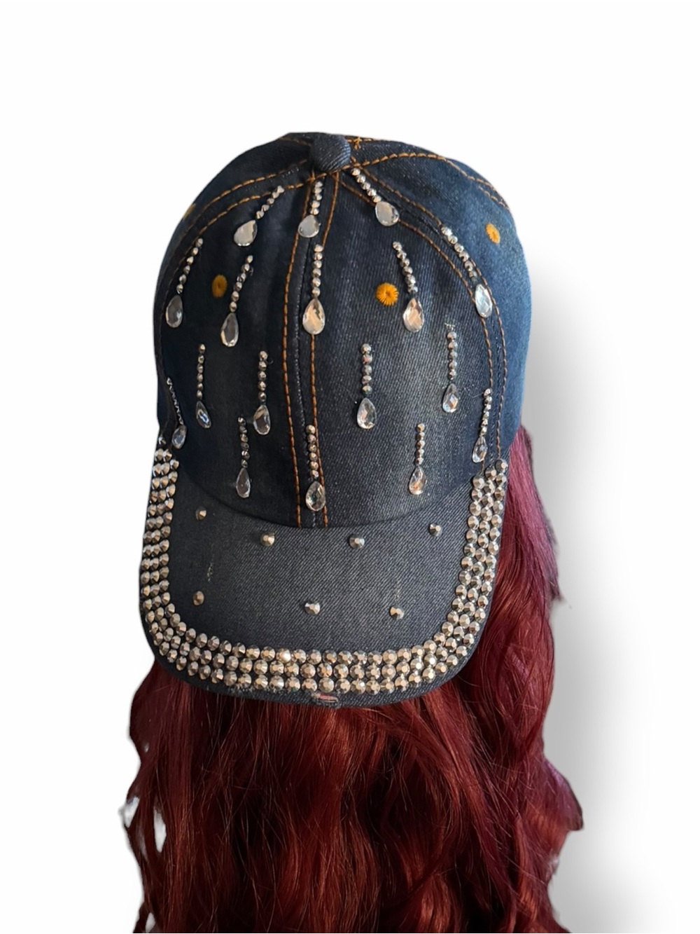 Embellished Dark Denim Baseball Cap Studded Rhinestones NWT